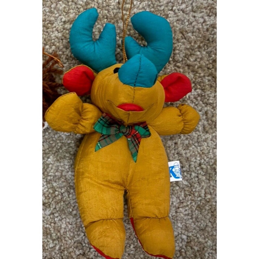 Vintage 1990s Plush Christmas Reindeer Ornaments Country Farmhouse